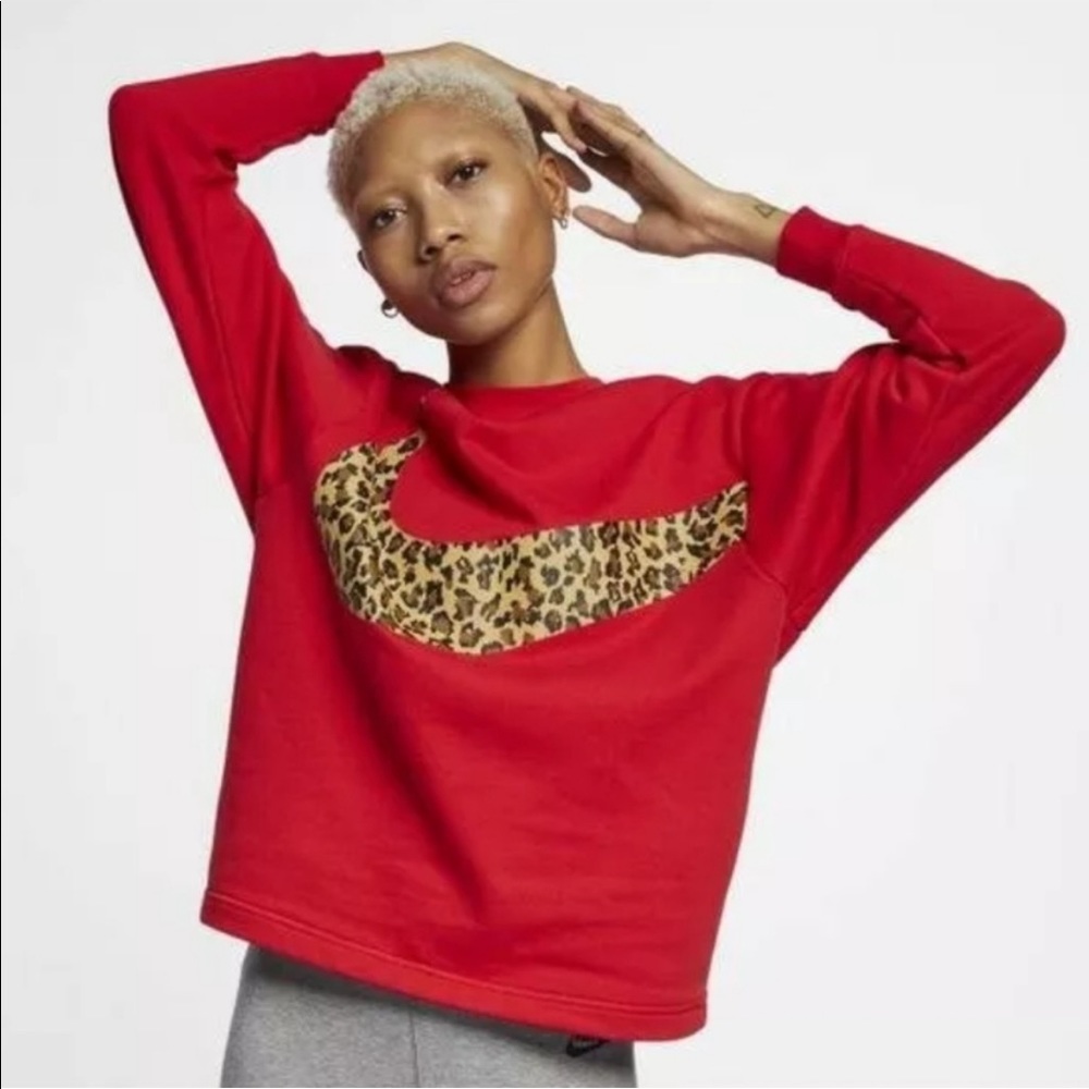 NIKE cheetah leopard swoosh crew oversized sweatshirt